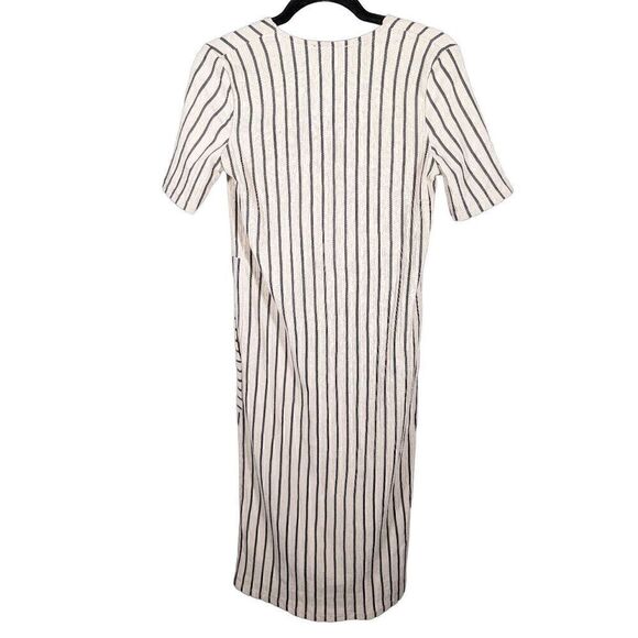 Zara Striped Cream and Gray MIDI Dress with Pockets Size Small - Picture 2 of 5